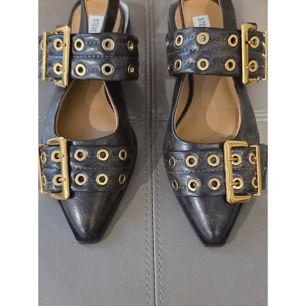 Steve Madden Graya Flats Women's Gold Buckle Brown Patent Slingback Sz 7 - Picture 2 of 7